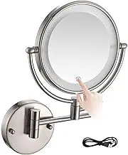 Rechargeable LED Wall Mount Mirror，LED Makeup Mirror with Lights, Double Sided 1X/10X Magnifying Mirror, 360° Rotation Cosmetic Mirrors- for Bathroom Brushed Nickel,10X