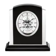 Bulova Faith Skeleton Table Clock 7.6" Metal Roman Numerals Wood Frame Ebony