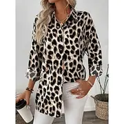 Women's Shirt Graphic Leopard Vintage Daily Stylish Long Sleeve Shirt Collar Regular Tops Daily Holiday Buttons Print Brown Summer Spring