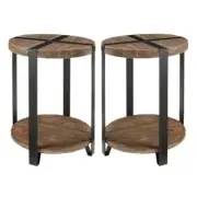 Home Square 20"D Reclaimed Wood Round End Table in Natural - Set of 2