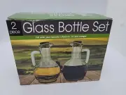 Two (2) Clear Glass ~ Bottle Set ~ Oil & Vinegar Jars with Cork Stoppers