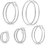 [Senteria] Large Gold Hoop Earrings for Women Girls Stainless Steel Hoop Earrings Set Thin Gold Hoop Earrings Lightweight(30MM 40MM 50MM 60MM 70MM)
