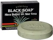 African Black Soap With Shea Butter & Aloe Vera by Madina 100% Vegetable Base 3.5 oz (3 Bars)... iwgl