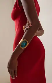 [Sylvia Toledano] Sterling Silver Gold Plated 18k Vermeil One-of-a-Kind Chrysocolla Cuff Bracelet