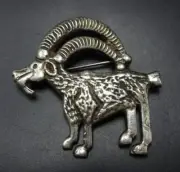 Whimsical ROSE CHEE NAVAJO Sterling Silver LONGHORN GOAT IBEX PIN/BROOCH
