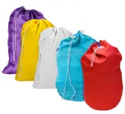 5 x Commercial Laundry Linen Bag with Drawstring & Lugs: Blue,Purple, Red, Yell
