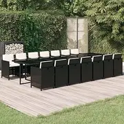 15 Piece Garden Dining Set with Cushions Poly Rattan Black Patio Bar Sets
