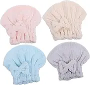 ERINGOGO 4Pcs Quick Dry Hair Towel Wrap Soft Fleece Drying Cap for Women Super Absorbent Lightweight Shower Accessory for Wet Hair Care and Quick Drying