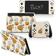 TACKY DESIGN Pumpkinskin Compatible with Nintendo Switch OLED Skin Halloween - Vinyl 3M Nintendo Switch OLED Stickers Set - Spooky Switch OLED Skin for Console, Dock, Joy Con -Decal Full Wrap