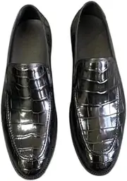 [Generic] Crocodile Skin Classic Plain Black Men Dress Shoes Genuine Alligator Leather Male Slip-on Loafers with Cowskin Outsole