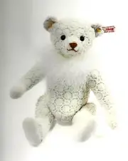 STEIFF "CHANTILLY TEDDY BEAR " EAN 035258 WHITE COTTON LACE BEAR-FEATHER BOA