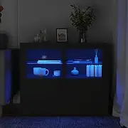 Modern Black Side Cabinets with RGB LED Lights, Set of 2 - Engineered Wood Storage Units with Glass Shelves and Adjustable Doors, 41x37x67 cm - Ideal for Home, Office, or Closet Organization
