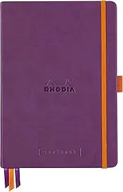 RHODIA 118579C - Bullet Journal Goalbook Rigid Notebook Purple - A5 - Dotted Dot - 240 Pages - White Clairefontaine Paper 90g - 3 Ribbons, Elastic Closure - Faux Leather Cover