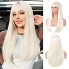 Platinum Blonde Wig with Bangs Long Straight Blonde Wig for Women Heat Resist...