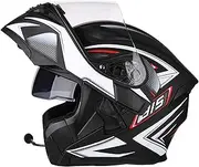 Bluetooth Modular Motorbike Helmet, Full Face Flip Up Motorcycle Double Visor Helmet, ECE Approved Full Face Helmet Crash Scooter Helmet for Men Women