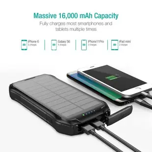 16000mAh Solar Power bank PD 18W wireless charger LED Light