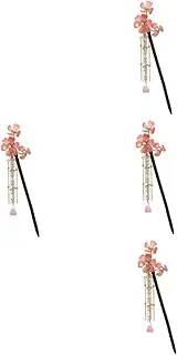 Minkissy 4 Pcs Ancient Hair Chopstick Hair Pearls Tassel Flower Tassels Chinese Style