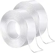 Nano Double Sided Tape Heavy Duty(2Rolls,Total 6M)，Multipurpose Wall Tape Adhesive Strips Removable Mounting Tape,Reusable Strong Sticky Transparent Tape Gel Poster Carpet Tape