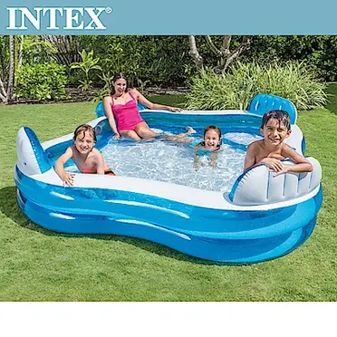 INTEX 藍色透明有靠墊戲水游泳池(56475N)