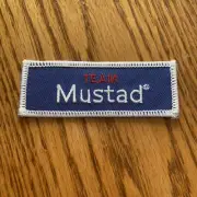 Team Mustad Embroidered Iron On Fishing Patch Company Logo Blue Red