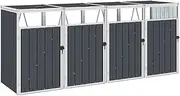 vidaXL Quadruple Outdoor Garbage Bin Shed, Galvanised Steel Construction with Front-Opening Doors and Lifting Lids, Weather-Resistant Anthracite, 286x81x121cm