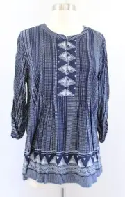 NWT Pale Sky Stitch Fix Navy Blue White Striped Geometric Print Top Blouse Sz S