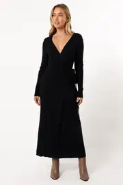 [PUP4] Kellan Wrap Midi Dress - Black XS black