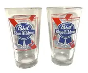 Pabst Blue Ribbon PBR Pint Glasses | Dual Logo | Set of Two (2) | New & F/S