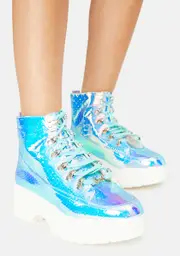 [Sparkl Fairy Couture] Iridescent Blue Snake Hiker Boots