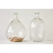 Storied Home Glass Bottle 18.5" H Round Classic Wipe Clean W/ Dry Cloth Clear