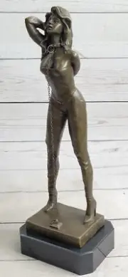 Handmade Artwork woman Tied with Chain Bronze Sculpture Statue Figurine Figure