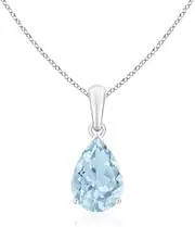 [Angara] Natural Pear-Shaped Aquamarine Solitaire Pendant Necklace in Sterling Silver/14ct Solid Gold for Women | March Birthstone Jewellery for Her