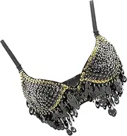 [Hellery] Sparkling Belly Dance Bra - Glamorous Sequin Top for Dancing and Singing, Black