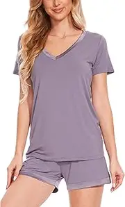 GYS Womens Pajama Set - Viscose Made from Bamboo, Short Sleeve Sleepwear Soft Tops and Shorts Pjs Loungewear