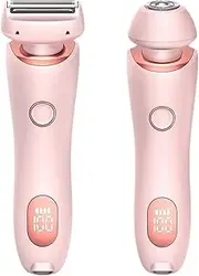 Electric Shaver for Women, 2 in 1 Bikini Trimmer Rechargeable Eletctric Shaver, IPX7 Waterproof Wet and Dry Hair Trimmer for Facial Face Lip Chin Underarm Legs (Pink)