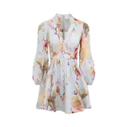 [Zimmermann] Zimmermann-Light Blue Ascension Plunge Linen Mini Dress-Donna 0 NUM
