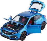 Scale Finished Model Car 1/32 for Honda Civic Type R Scale Sports Car with Sound Light Finished Model Cars Die-cast Vehicles Miniature Replica Car(Blue)