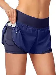 [Blooshow] Sports Shorts Women's Summer Sports Trousers Women's Short Trousers 2 in 1 Running Shorts Quick-Drying Running Gym Training Fitness Yoga Jogging Shorts with Pockets