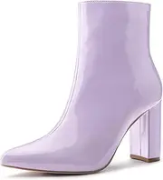 [Allegra K] Women's Chunky Heel Pointed Toe Zipper Ankle Boots