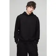 Mens Black Tall 260GSM Loopback Regular Fit Basic Hoodie