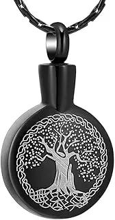 BIAIHQIE Cremation Urns Ashes Necklace Tree of Life Print Pendant for Human/Pet Ashes Memorial Jewelry Keepsake-Black
