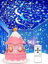 21 Sets of Films + 13 Soothing Music Sound, Projector Night Light for Kids, Kids Night Light Projector for Bedroom, Ceiling, Remote Music Star Projector for Girls with Timer 360° Rotation, Room Decor