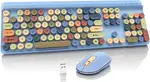 Wireless Keyboard and Mouse Combo Colorful Typewriter Round Keycaps,2.4G USB
