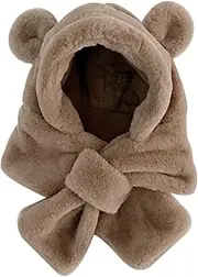 [Wedhapy] Toddler Hat Scarf with Cute Ears Polyester Winter Thermal Bear Hat Scarf Windproof Solid Color Hand Washable Bear Hat Scarf for 6 Month to 2 Years Old, Coffee