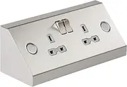 Knightsbridge SKR008 13A 2G Mounting DP Switched Socket - Stainless Steel with Grey Insert, Silver