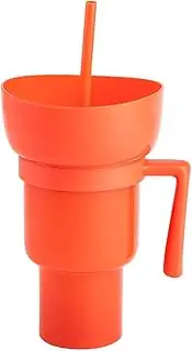 2 in 1 Splash Proof Stadium Cup, Portable Snack and Drink Cup for Adults, Stadium Tumbler with Snack Bowl, Popcorn Bowl with Drinking Straw for Beverage & Potato Chips, Baseball Decorations
