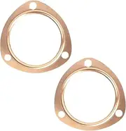 Hbxdeco 2PCS 3 Inch Copper Header Exhaust Collector Gaskets, 3 Bolt Reusable Car Exhaust Pipe Header Flange Gaskets, Car Accessories Exhaust Gasket Compatible with SBC BBC 302 350 454(3 Inch)
