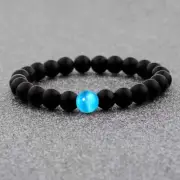 8MM Black Onyx Blue Cat Eye Beaded Healing Chakra Protection Elastic Bracelet