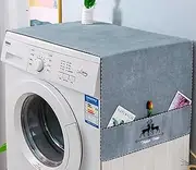 Washing Machine Top Cover Washer And Dryer Top Covers Fridge Dust Proof Cover Front Load with Storage Pockets Anti-Slip Washer And Dryer Top Covers - Grey
