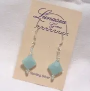 LUNASEA TREASURES AMAZONITE GEMSTONE FACET DIAMOND SHAPE STERLING SILVER EARRING